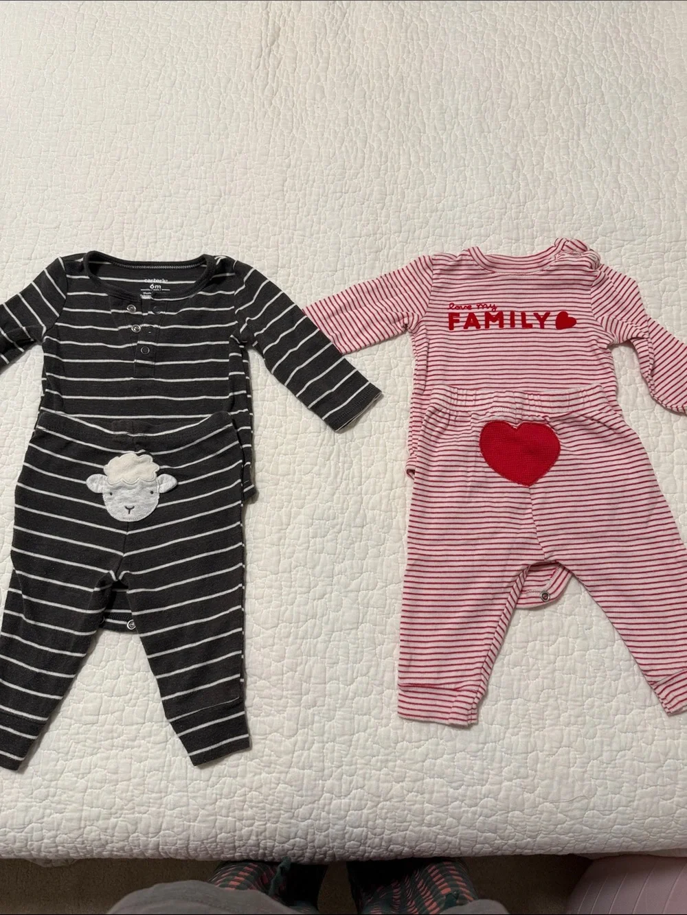 Carter's Striped Heart & Lamb Set in Red and Black - 6m